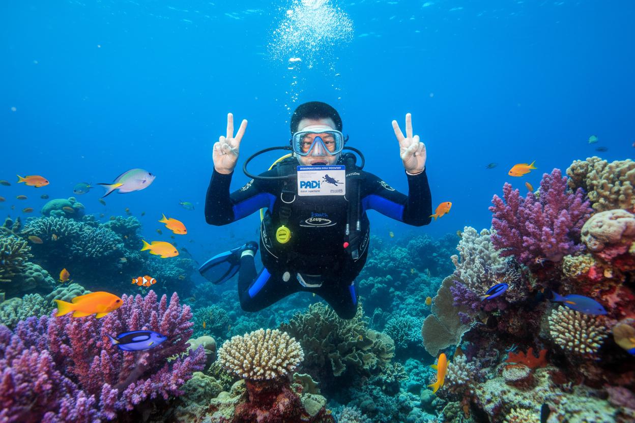 Дайвер с сертификатом Open Water Diver